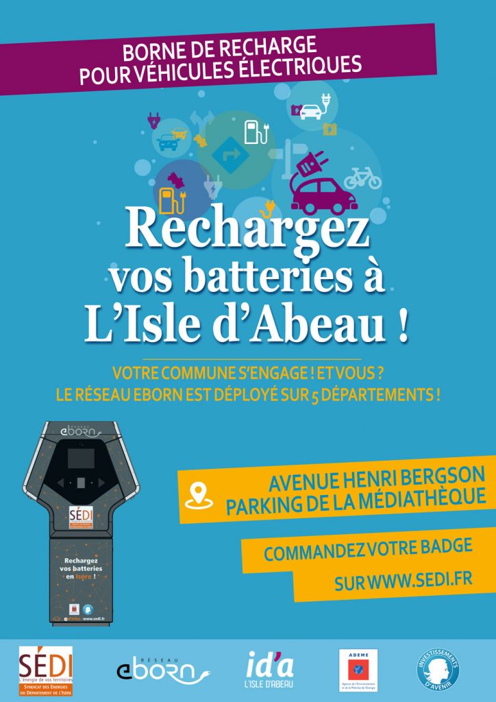 Affiche borne de recharge pour véhicules électriques à L'Isle d'Abeau